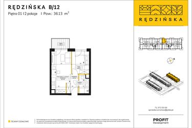 Rzut - Mieszkanie na sprzedaż 2 pokoje o powierzchni 36,13 m² - numer RD4A/B/12 w Rędzińska 4