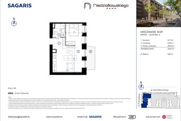 Rzut - Mieszkanie na sprzedaż 1 pokój o powierzchni 36,95 m² - numer M.09 w Niedziałkowskiego Park