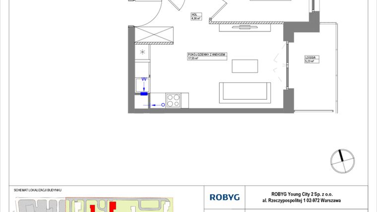 Rzut - Mieszkanie na sprzedaż 2 pokoje o powierzchni 37,35 m² - numer MLAC/B/1/3 w Metro Life Apartamenty CD