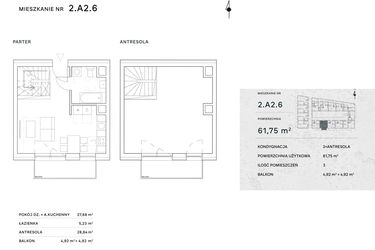 Rzut - Mieszkanie na sprzedaż 2 pokoje o powierzchni 61,75 m² - numer 2.A2.6 w Żernicka Park