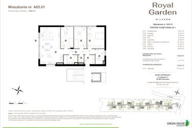 Rzut - Mieszkanie na sprzedaż 5 pokoi o powierzchni 110,44 m² - numer A05.01 w Royal Garden Wilanów Apartamenty