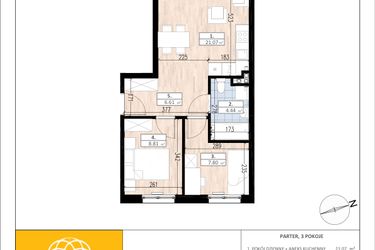Rzut - Mieszkanie na sprzedaż 3 pokoje o powierzchni 48,73 m² - numer A3/0/3 w ACCANTO