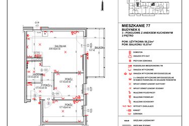 Rzut - Mieszkanie na sprzedaż 3 pokoje o powierzchni 56,23 m² - numer 6.77 w Osiedle 4 Pory Roku - Etap VII