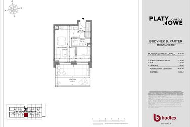 Rzut - Mieszkanie na sprzedaż 1 pokój o powierzchni 30,47 m² - numer B.07 w Osiedle Platynowe