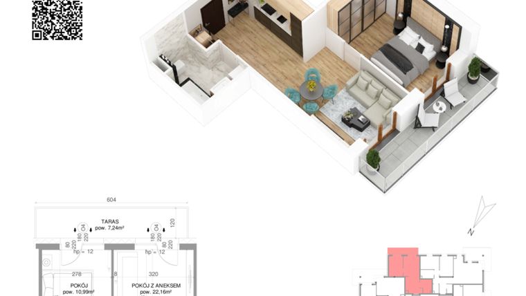 Rzut - Mieszkanie na sprzedaż 2 pokoje o powierzchni 38,66 m² - numer 17 w Villa Park - Etap IV