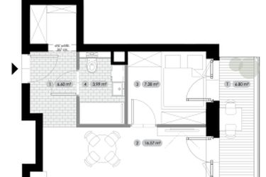 Rzut - Mieszkanie na sprzedaż 2 pokoje o powierzchni 34,44 m² - numer 1.M2 w Stalowa 76