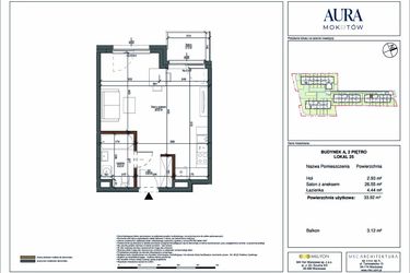 Rzut - Mieszkanie na sprzedaż 1 pokój o powierzchni 33,92 m² - numer 25 w Aura Mokotów II