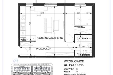 Rzut - Mieszkanie na sprzedaż 2 pokoje o powierzchni 46,9 m² - numer 6A - 2C w Zielona Lutynia