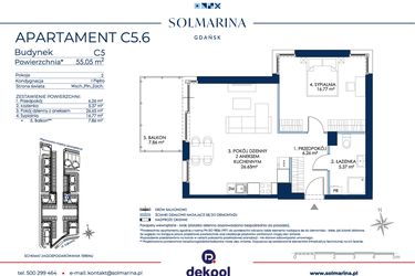 Rzut - Mieszkanie na sprzedaż 2 pokoje o powierzchni 55,05 m² - numer C5.6 w Sol Marina etap III