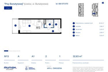 Rzut - Mieszkanie na sprzedaż 1 pokój o powierzchni 32,63 m² - numer 13A w Przy Bursztynowej