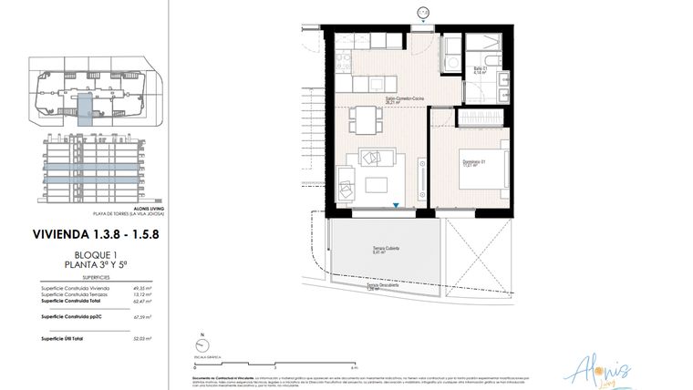 Rzut - Mieszkanie na sprzedaż 1 pokój o powierzchni 62,4 m² - numer 138 w Alonis Living