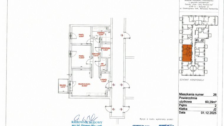 Rzut - Mieszkanie na sprzedaż 3 pokoje o powierzchni 59,99 m² - numer J2-26 w Park Leśny Rembertów etap VIII