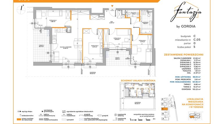 Rzut - Mieszkanie na sprzedaż 5 pokoi o powierzchni 101,96 m² - numer C.05 w Fantazja