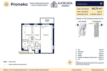 Rzut - Mieszkanie na sprzedaż 3 pokoje o powierzchni 60,73 m² - numer B3_1M05 w Kaskada Jasień - etap II