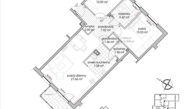 Rzut - Mieszkanie na sprzedaż 3 pokoje o powierzchni 75,21 m² - numer D4.1 w Park Morena Gdynia