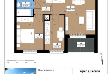 Rzut - Mieszkanie na sprzedaż 2 pokoje o powierzchni 45,44 m² - numer F/2/3 w Limone