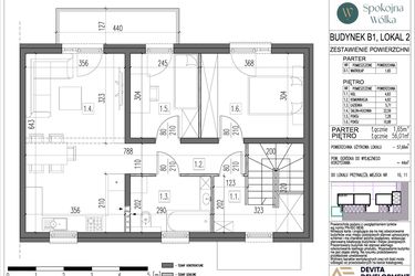 Rzut - Mieszkanie na sprzedaż 3 pokoje o powierzchni 57,66 m² - numer B1/2 w Spokojna Wólka etap IV