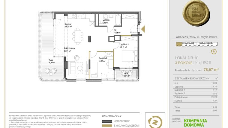 Rzut - Mieszkanie na sprzedaż 3 pokoje o powierzchni 78,97 m² - numer WKJ-LM-10 w Wola Księcia Janusza