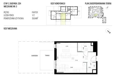 Rzut - Mieszkanie na sprzedaż 1 pokój o powierzchni 36,64 m² - numer 22H/03 w NATURAMA II