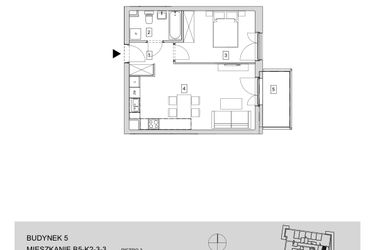 Rzut - Mieszkanie na sprzedaż 2 pokoje o powierzchni 44,98 m² - numer B5-K2-3-3 w ATAL Strachowicka II