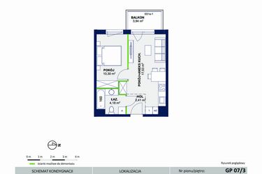 Rzut - Mieszkanie na sprzedaż 2 pokoje o powierzchni 34,42 m² - numer 34 w Wolne Miasto etap VII