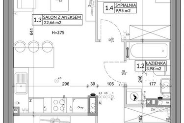 Rzut - Mieszkanie na sprzedaż 3 pokoje o powierzchni 56,89 m² - numer 93B w Osiedle Młodych etap VI
