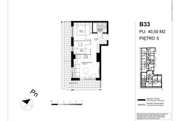Rzut - Mieszkanie na sprzedaż 3 pokoje o powierzchni 40,29 m² - numer B33 w Apartamenty Kopernika - etap II