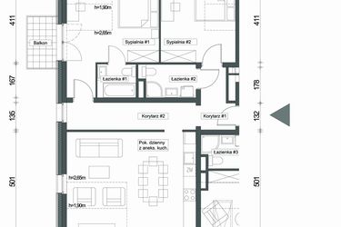 Rzut - Mieszkanie na sprzedaż 4 pokoje o powierzchni 80,23 m² - numer W3/M04/2P w Zielony Brochów 7 - etap A
