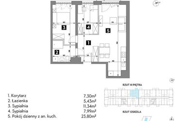 Rzut - Mieszkanie na sprzedaż 3 pokoje o powierzchni 55,94 m² - numer A1/3/8 w Metr Kwadrat