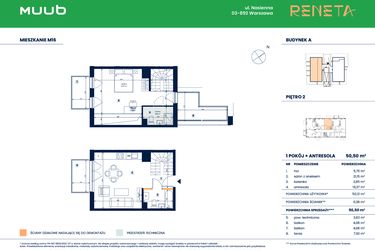 Rzut - Mieszkanie na sprzedaż 2 pokoje o powierzchni 50,5 m² - numer M16 w Reneta