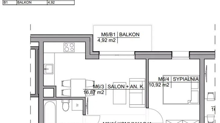 Rzut - Mieszkanie na sprzedaż 2 pokoje o powierzchni 37,04 m² - numer 6 w Kamienica Warszawska 34