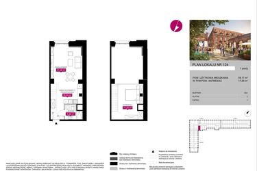 Rzut - Mieszkanie na sprzedaż 1 pokój o powierzchni 59,17 m² - numer G2.124 w Fuzja Lofty