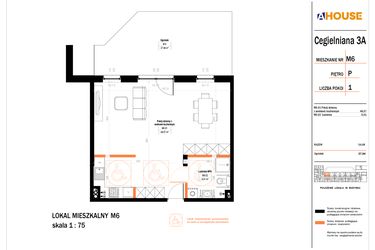 Rzut - Mieszkanie na sprzedaż 1 pokój o powierzchni 54,08 m² - numer 6 w Osiedle StaLove etap II