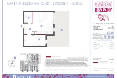 Rzut - Mieszkanie na sprzedaż 2 pokoje o powierzchni 49,36 m² - numer C1.08 w Miasteczko Brzeziny II