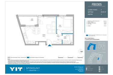 Rzut - Mieszkanie na sprzedaż 2 pokoje o powierzchni 49,03 m² - numer FB0305 w Spokojny Mokotów etap II