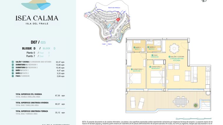 Rzut - Mieszkanie na sprzedaż 2 pokoje o powierzchni 80 m² - numer CAV-MS-5126 w Isea Calma - Aguilas