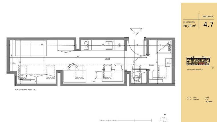 Rzut - Mieszkanie na sprzedaż 1 pokój o powierzchni 20,31 m² - numer 4.7 w Rezydencja San Petrus