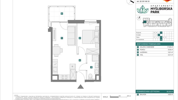 Rzut - Mieszkanie na sprzedaż 2 pokoje o powierzchni 35,04 m² - numer J69 w Apartamenty Myśliborska Park