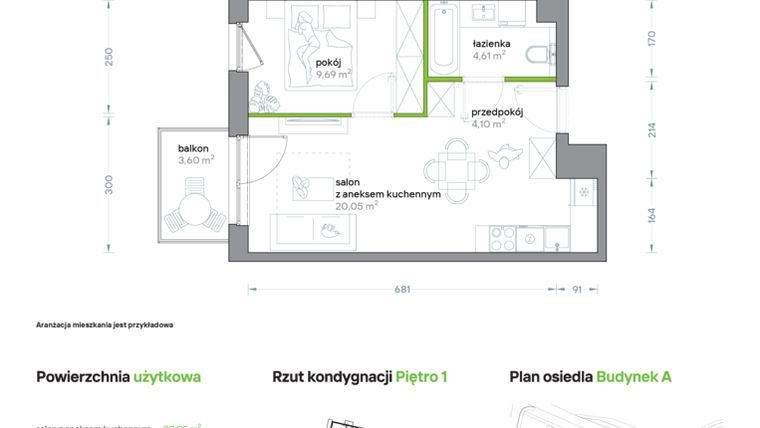 Rzut - Mieszkanie na sprzedaż 2 pokoje o powierzchni 38,45 m² - numer A/KL1/1/05 w Podhalańska Vita
