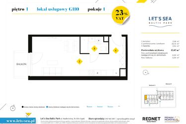 Rzut - Mieszkanie na sprzedaż 1 pokój o powierzchni 32,67 m² - numer G110 w Let's Sea Baltic Park II