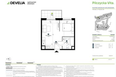 Rzut - Mieszkanie na sprzedaż 1 pokój o powierzchni 28,99 m² - numer AA0305 w Pilczycka Vita