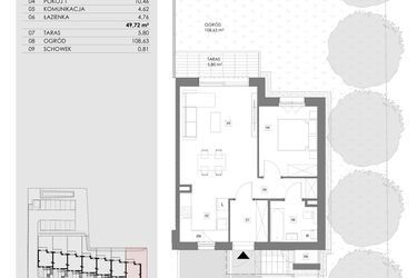 Rzut - Mieszkanie na sprzedaż 2 pokoje o powierzchni 49,72 m² - numer 16.1 w Przystań Sobieszewo