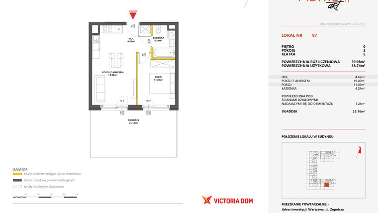 Rzut - Mieszkanie na sprzedaż 2 pokoje o powierzchni 39,98 m² - numer 97 w Metro Art 11