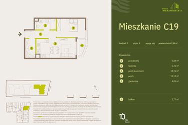 Rzut - Mieszkanie na sprzedaż 2 pokoje o powierzchni 47,89 m² - numer C19 w Osiedle Imbramowskie