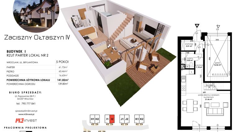 Rzut - Dom na sprzedaż 5 pokoi o powierzchni 141,82 m² - numer I2 w Zaciszny Ołtaszyn IV