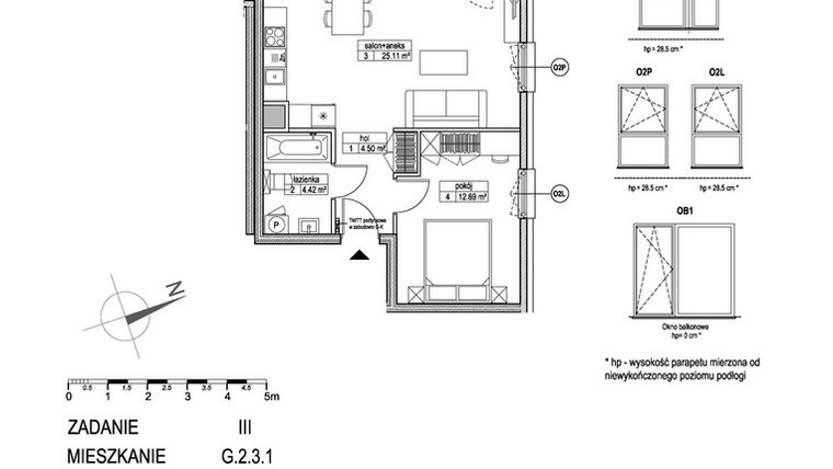 Rzut - Mieszkanie na sprzedaż 2 pokoje o powierzchni 46,86 m² - numer G.2.3.1 w Atut III