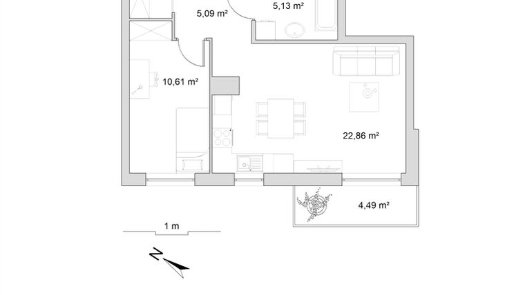 Rzut - Mieszkanie na sprzedaż 2 pokoje o powierzchni 45,66 m² - numer 8.5 w Vela Park