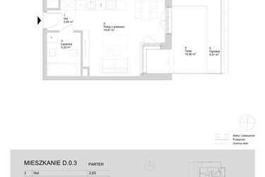 Rzut - Mieszkanie na sprzedaż 1 pokój o powierzchni 27,78 m² - numer D.0.3 w ATAL Parkowa