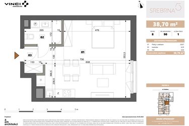 Rzut - Mieszkanie na sprzedaż 1 pokój o powierzchni 38,7 m² - numer 90 w Srebrna 5