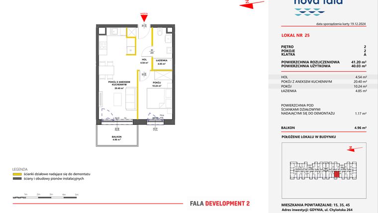 Rzut - Mieszkanie na sprzedaż 2 pokoje o powierzchni 41,2 m² - numer 25 w Miasteczko Nova Fala